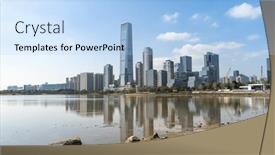  Presentation with modern trees - Presentation design featuring park-in-city-of-shenzhen background and a light blue colored foreground