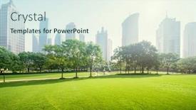  Presentation with china shanghai - Beautiful PPT theme featuring park-in-lujiazui-financial-centre backdrop and a sky blue colored foreground