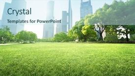  Presentation with china shanghai - Amazing PPT theme having park in lujiazui financial centre backdrop and a cool aqua colored foreground