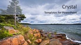  Presentation with water park - Amazing PPT theme having water rocks - rocky lake shore of georgian backdrop and a light blue colored foreground