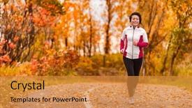  Presentation with active lifestyle - Presentation design featuring park path autumn forest background and a gold colored foreground