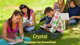  Presentation with students - Amazing PPT theme having park studying reading writing backdrop and a tawny brown colored foreground