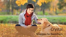  Presentation with dog park - Presentation theme with park with a retriever dog background and a coral colored foreground