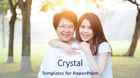  Presentation with elderly asian - Presentation design with park with beautiful sun flare background and a sky blue colored foreground