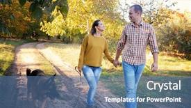  Presentation with holding hands family walking - Slide deck with park with german shepherd background and a teal colored foreground