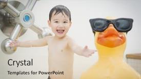  Presentation with rubber duck - PPT theme enhanced with park with large rubber duck background and a lemonade colored foreground