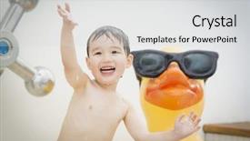  Presentation with rubber duck - Audience pleasing theme consisting of park with large rubber duck backdrop and a light gray colored foreground