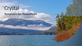  Presentation with mountain lake - Slide set consisting of park with mountain and cloudscape background and a  colored foreground