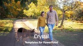  Presentation with holding hands family walking - PPT layouts enhanced with park with their german shepherd background and a gray colored foreground