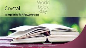  Presentation with open book - Amazing PPT layouts having park world book day poster backdrop and a soft green colored foreground