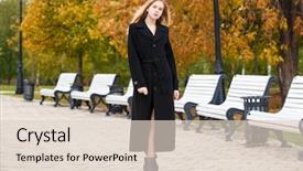  Presentation with multicolored autumn leaves orange yellow red - Audience pleasing presentation design consisting of park yellow and orange leaves backdrop and a lemonade colored foreground