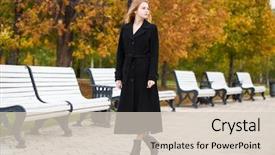  Presentation with multicolored autumn leaves orange yellow red - Presentation design enhanced with park yellow and orange leaves background and a soft green colored foreground