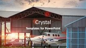  Presentation with hangar - Colorful presentation theme enhanced with parked-airplane-at-the-hangar backdrop and a tawny brown colored foreground