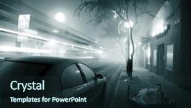  Presentation with car speeding - Audience pleasing PPT theme consisting of parked car - bus speeding through foggy night backdrop and a tawny brown colored foreground