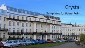  Presentation with hotel prsantation - Theme enhanced with parked car - grand hotel building on esplanade background and a  colored foreground