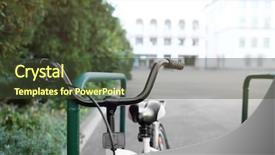  Presentation with bicycle - Slide deck with parked outdoors on blurred background background and a tawny brown colored foreground
