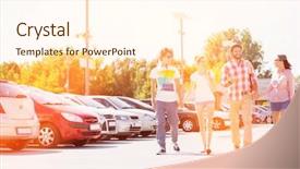  Presentation with big city love - PPT layouts consisting of parking car - happy friends walking on city background and a cream colored foreground