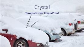  Presentation with cars - PPT layouts having parking-cars-covered-with-snow background and a sky blue colored foreground