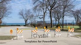  Presentation with promote - Slides with parking-lot-is-closed-near background and a mint green colored foreground