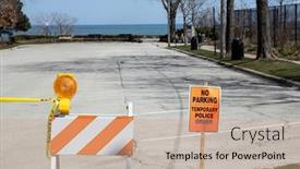  Presentation with promote - Audience pleasing slides consisting of parking-lot-is-closed-near backdrop and a coral colored foreground