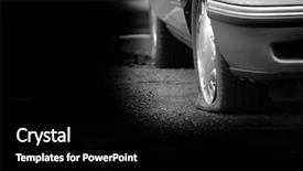  Presentation with car flat tire - Beautiful presentation theme featuring parking lot safety - car parked on a roadway backdrop and a black colored foreground