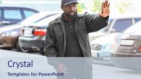  Presentation with security guard - Presentation theme consisting of parking lot safety - security guard showing stop gesture background and a  colored foreground