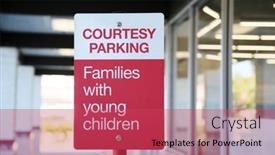  Presentation with young children - PPT theme having parking-sign-courtesy-parking-families background and a red colored foreground