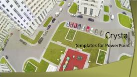  Presentation with unmanned - Presentation design enhanced with parking with cars and playground in modern residential complex view from unmanned quadrocopter background and a yellow colored foreground