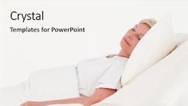  Presentation with cancer - Colorful slides enhanced with eye cancer - senior woman with illness backdrop and a white colored foreground