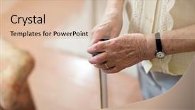  Presentation with cane - PPT theme with parkinsonism - close-up of senior's hands leaning background and a lemonade colored foreground