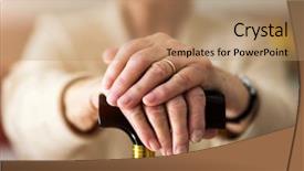  Presentation with cane - Presentation theme enhanced with parkinsonism - close-up of senior's hands leaning background and a coral colored foreground