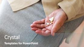  Presentation with medication - Beautiful theme featuring parkinsonism - senior woman about to take backdrop and a gray colored foreground