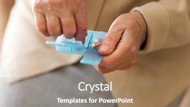  Presentation with medication - Slide deck with parkinsonism - senior woman about to take background and a coral colored foreground