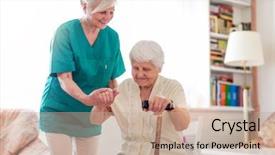  Presentation with caregiver - Amazing presentation theme having parkinsonism - senior woman with her female backdrop and a coral colored foreground