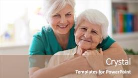  Presentation with caregiver - Beautiful slide set featuring parkinsonism - senior woman with her female backdrop and a coral colored foreground