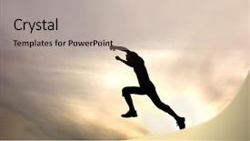  Presentation with wooden cross against the sky - Presentation theme consisting of parkour - silhouette of jumping boy background and a mint green colored foreground