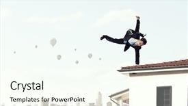  Presentation with media - Beautiful theme featuring parkour - young businessman breakdancer mixed media backdrop and a  colored foreground