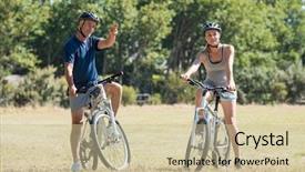  Presentation with senior couple - Colorful PPT layouts enhanced with parks people - happy senior couple cycling backdrop and a  colored foreground