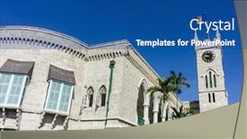  Presentation with broad - Audience pleasing presentation theme consisting of parliament-government-building-and-clocktower backdrop and a ocean colored foreground