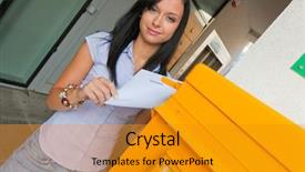  Presentation with voting - PPT theme consisting of parliamentary - young woman with a voting background and a gold colored foreground