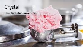  Presentation with ice cream strawberry - PPT theme with parlor - strawberry ice cream in scoop background and a sky blue colored foreground