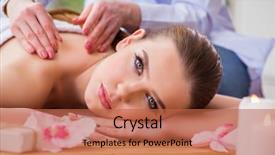  Presentation with young sing woman singing young - Colorful PPT theme enhanced with parlor - young woman during spa procedure backdrop and a red colored foreground