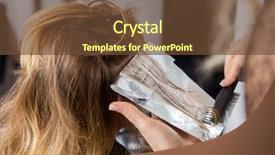  Presentation with hair tools and hairdressing concept - Cool new PPT theme with beauty parlour - hairdresser applying dye on customer's backdrop and a tawny brown colored foreground