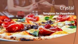  Presentation with pizza - Slide deck featuring parma-ham-pizza-baked background and a tawny brown colored foreground