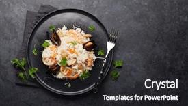  Presentation with shrimps - Slide set enhanced with delicious seafood risotto with shrimps background and a dark gray colored foreground
