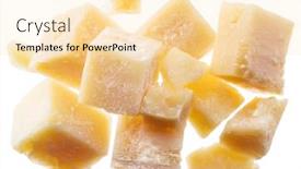  Presentation with white cheese - Presentation theme featuring parmesan cheese cubes isolated on white background background and a lemonade colored foreground