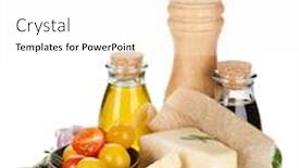  Presentation with white cheese - Theme having parmesan-cheese-tomatoes-herbs background and a white colored foreground