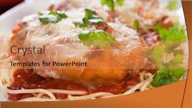  Presentation with spaghetti - PPT layouts with parmesan-chicken-steak-with-cheese background and a coral colored foreground