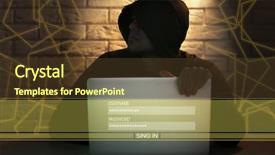  Presentation with computer hacker - Colorful slide deck enhanced with parole - hacker working with computer backdrop and a tawny brown colored foreground