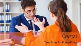  Presentation with lawyer client meeting - Beautiful slide deck featuring parole - lawyer meeting his client backdrop and a gold colored foreground